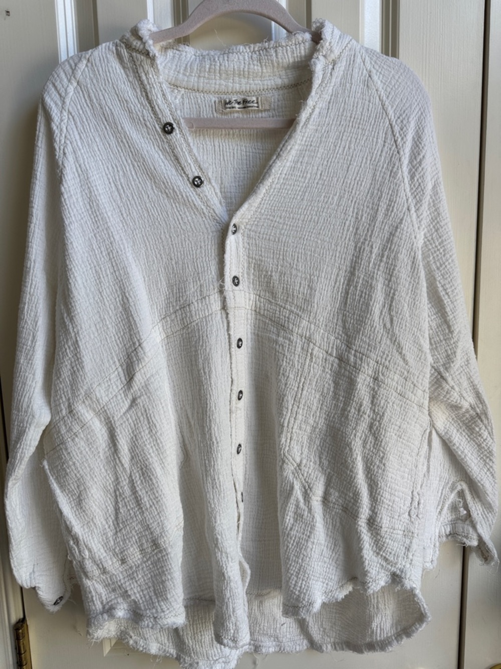 Free People White Cotton Gauze Blouse XS Button Front Long Sleeve Top